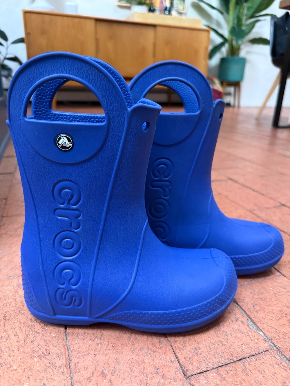 CROCS Kids' Royal Blue Rain Boots with Easy-Pull Handles
